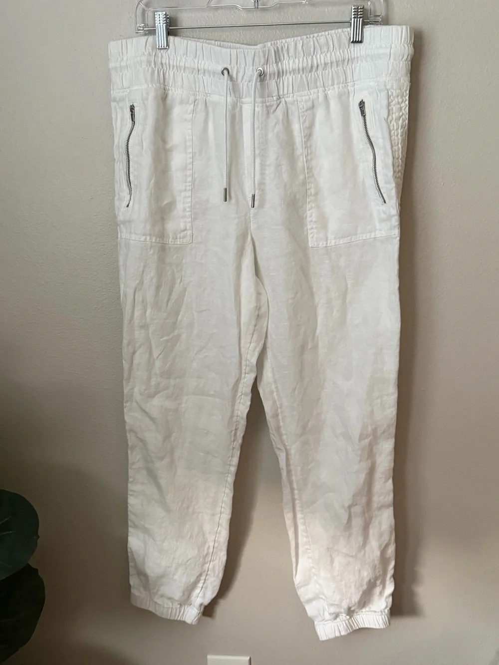 Athleta Women’s Cabo Linen Jogger White Womens Sz 14 Coastal Lagenlook